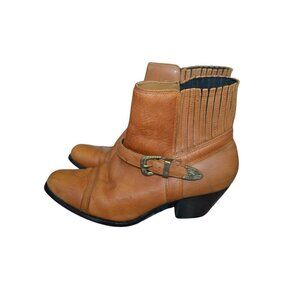 Dingo Camel Brown Leather Western Ankle Boots Buckle Strap Women's Size 6.5 Boho